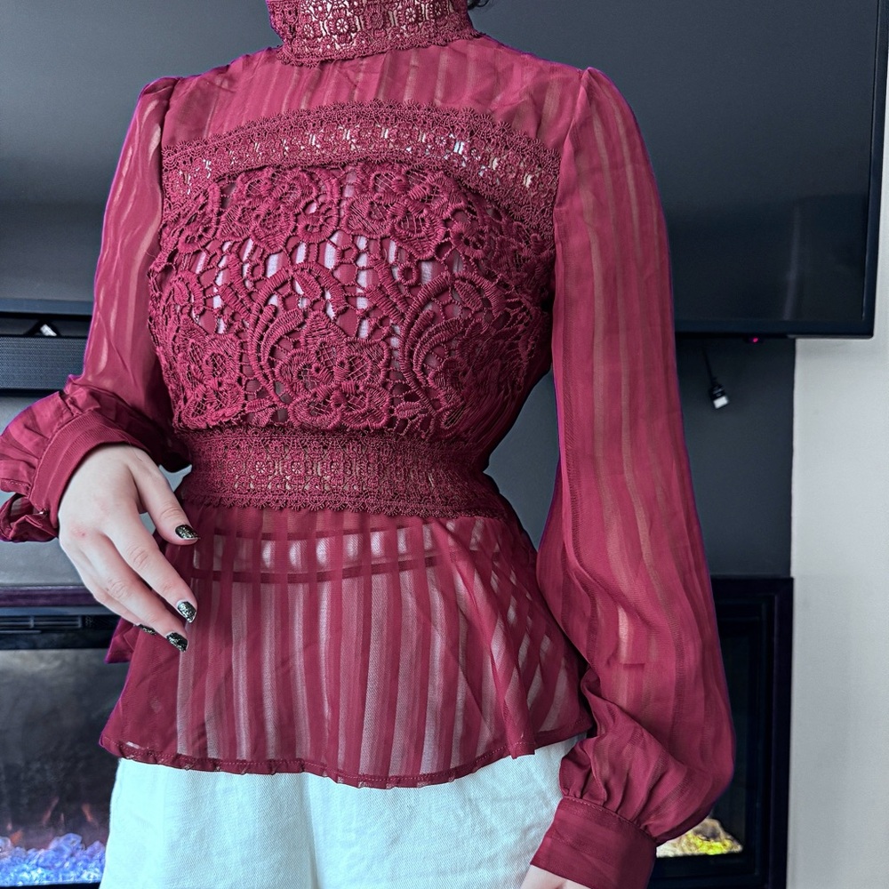 Haute Monde Burgundy Lace Blouse burgundy